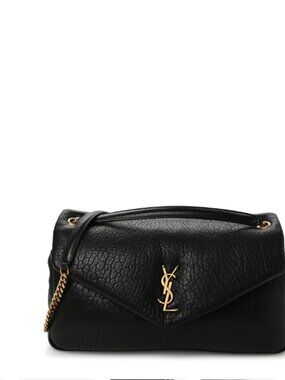 Saint Laurent (YSL) Grained Lambskin Leather Shoulder Large Calypso Bag in Black